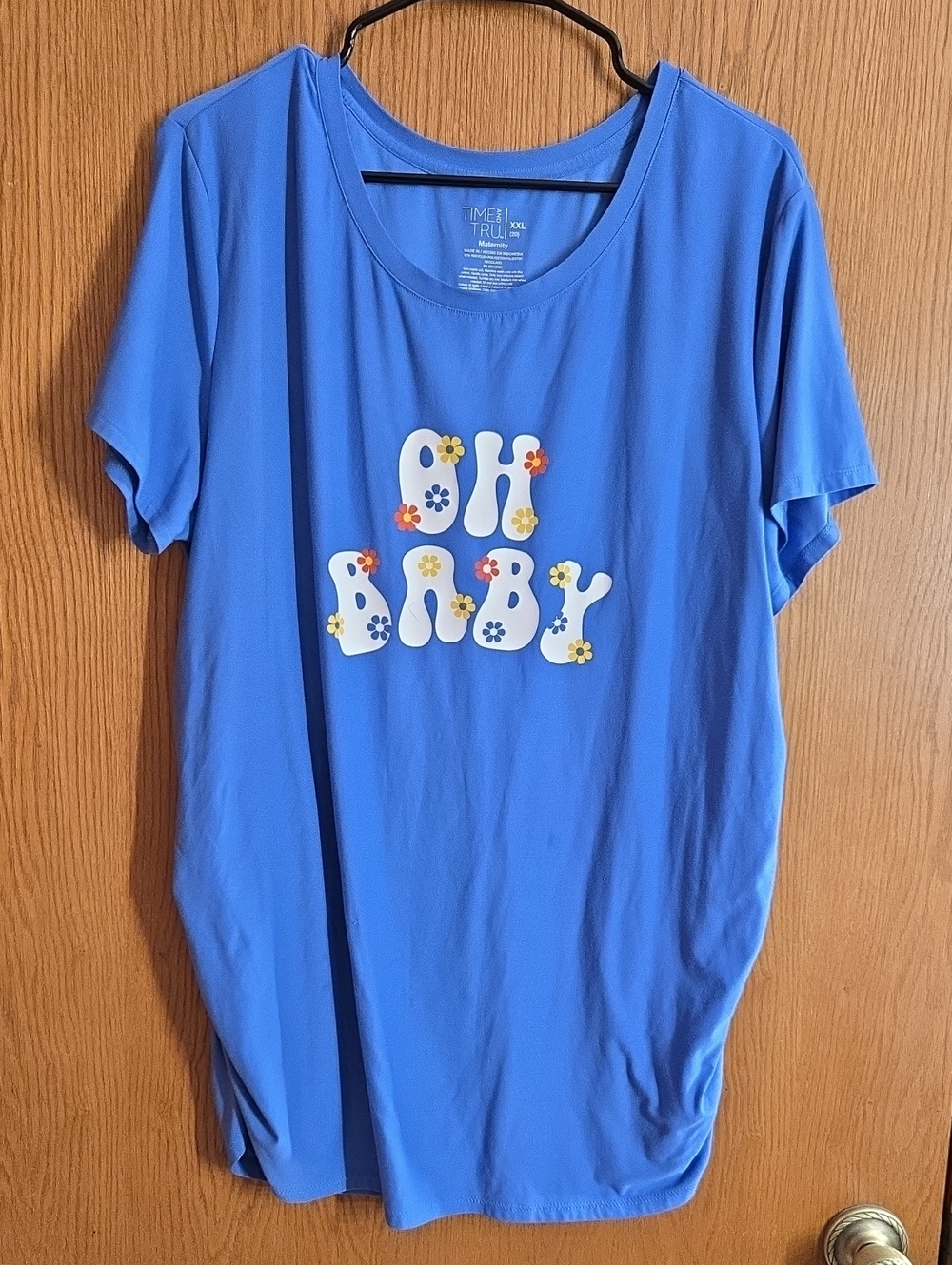 Time and Tru Blue "Oh Baby" Floral Graphic Tee
